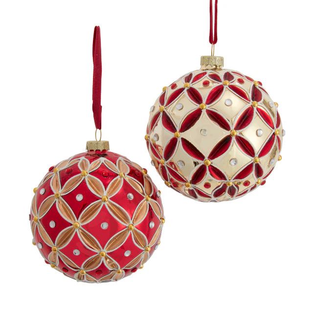 Glass Holiday Diamonds Ball Ornament, 4" (2 styles - sold individually)