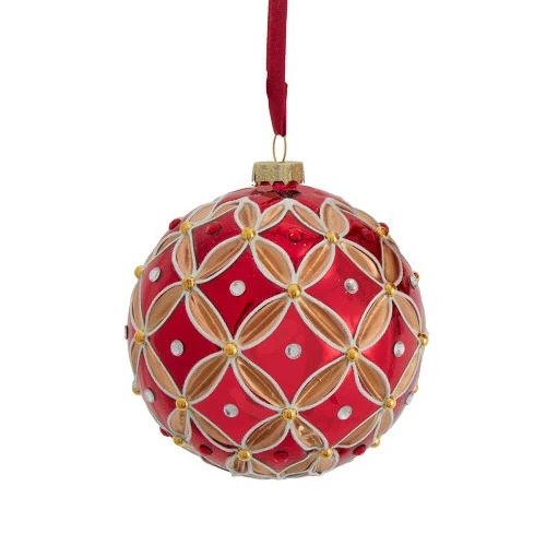 Glass Holiday Diamonds Ball Ornament, 4" (2 styles - sold individually) - Image 2