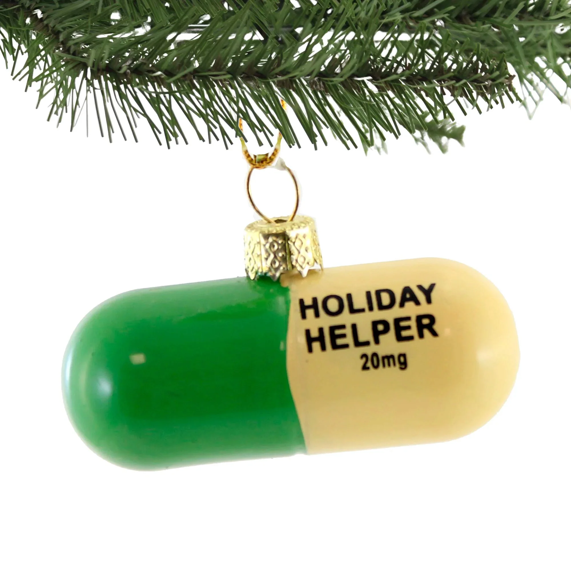 Glass Holiday Helper Pill Ornament, 1.25" - Image 2