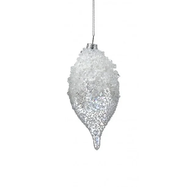 Glass Iced Ball/Finial Ornament, 4-6" (2 styles - sold individually) (White Clear) - Image 2