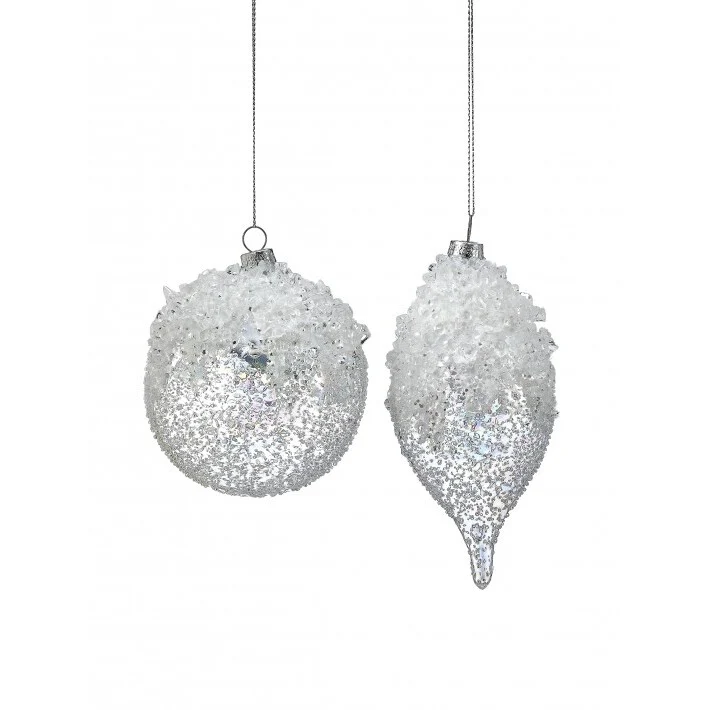 Glass Iced Ball/Finial Ornament, 4-6" (2 styles - sold individually) (White Clear) - Image 3