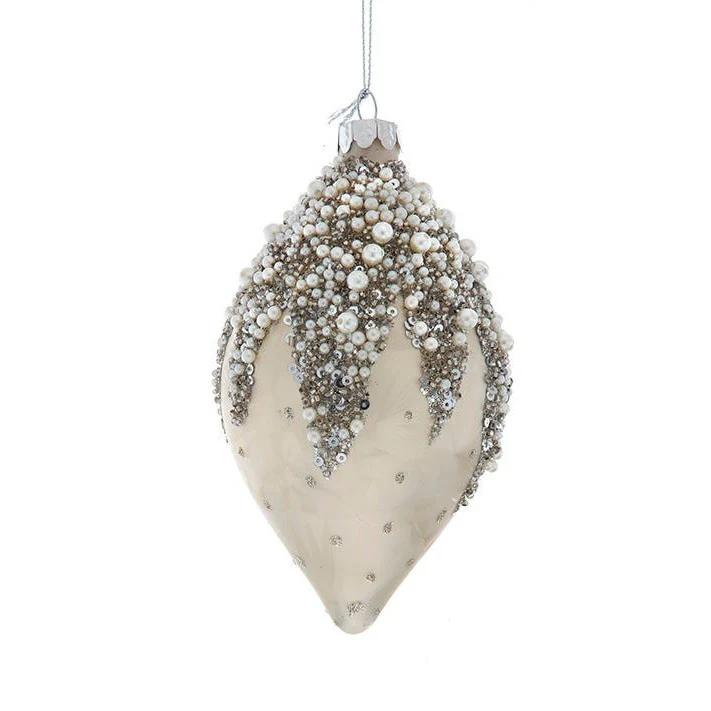 Glass Ivory Beaded Ball, Onion & Drop Ornament, 4" (3 styles - sold individually) - Image 3
