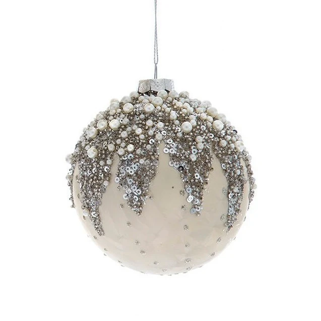 Glass Ivory Beaded Ball, Onion & Drop Ornament, 4" (3 styles - sold individually) - Image 4