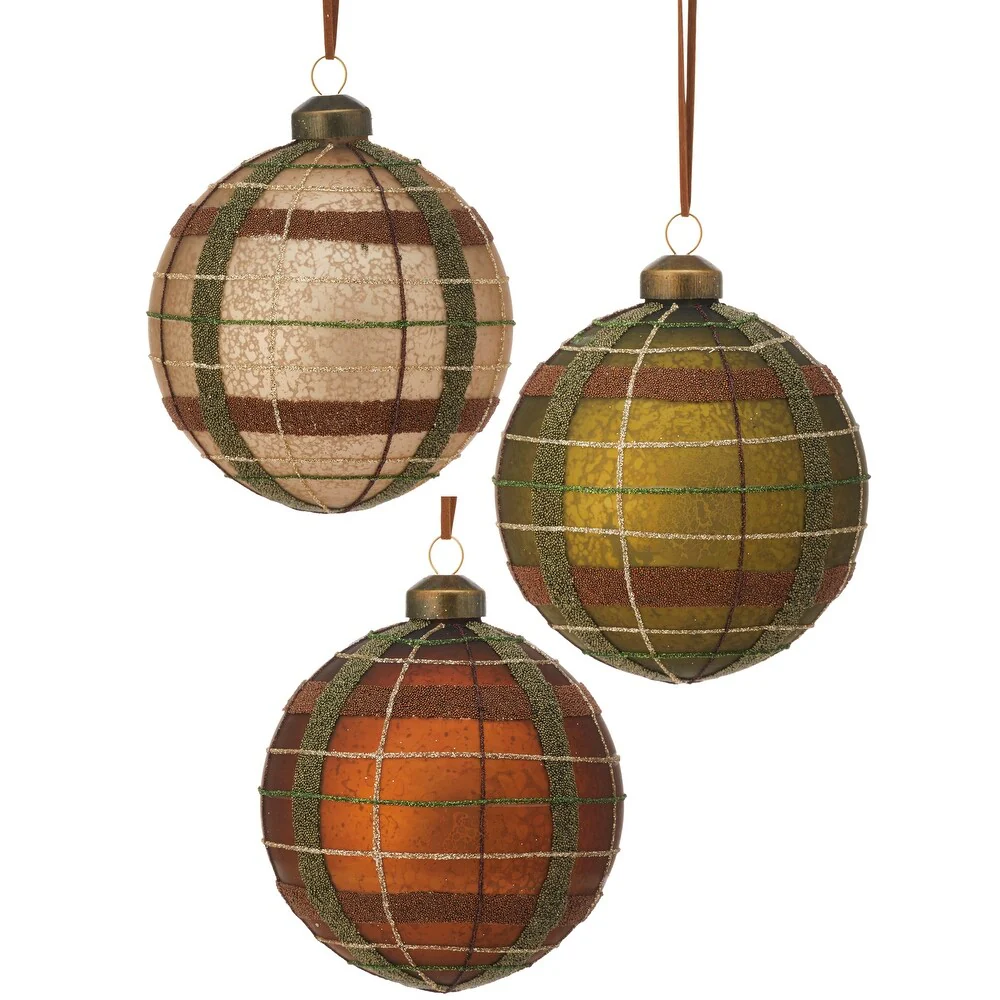 Glass Matte Plaid Ball Ornament, 4" (3 styles - sold individually)
