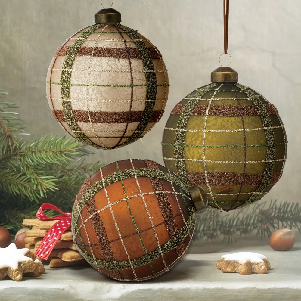 Glass Matte Plaid Ball Ornament, 4" (3 styles - sold individually) - Image 2