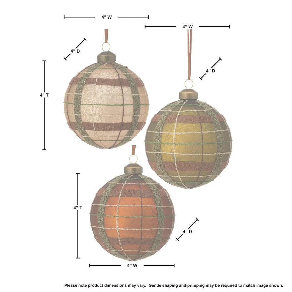Glass Matte Plaid Ball Ornament, 4" (3 styles - sold individually) - Image 3