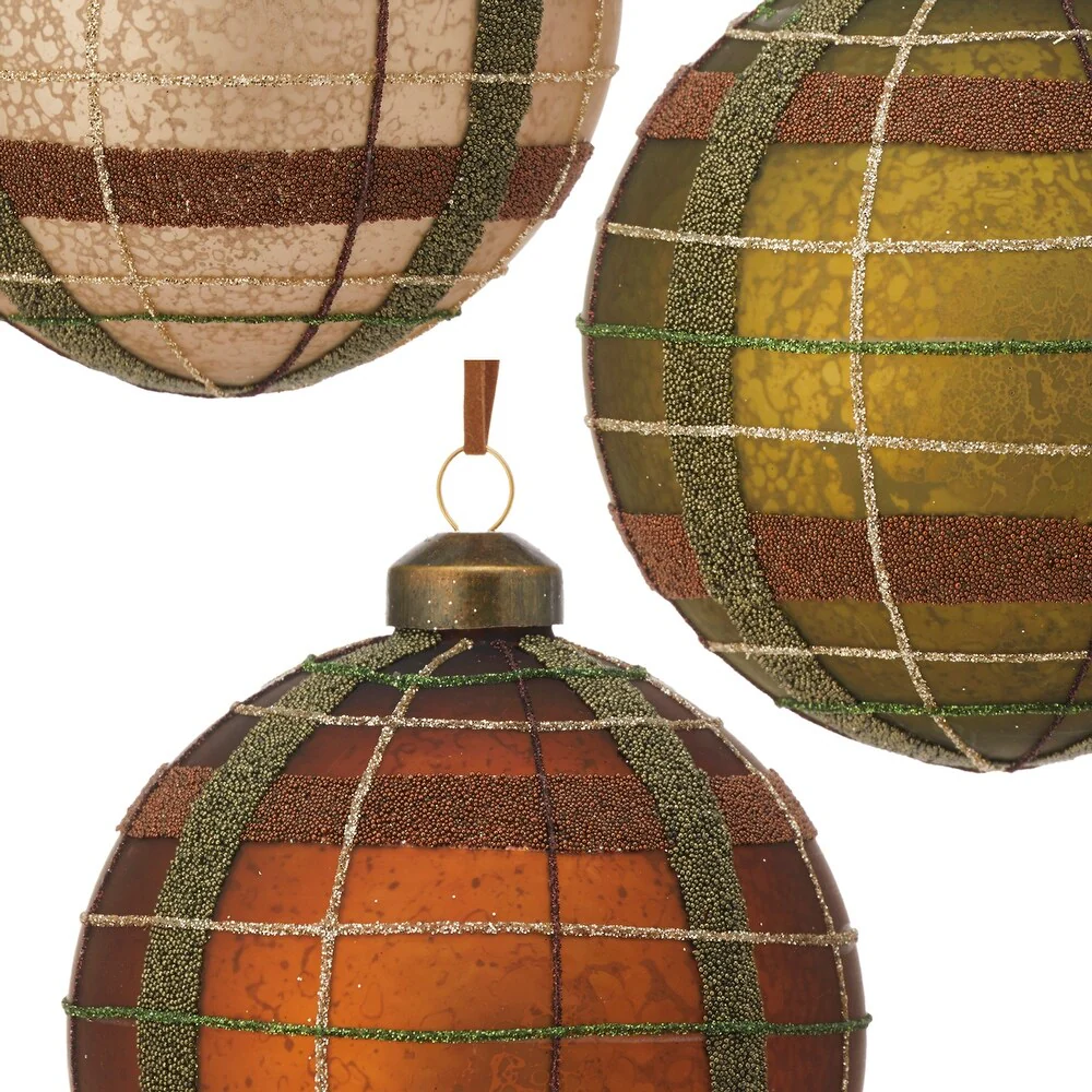 Glass Matte Plaid Ball Ornament, 4" (3 styles - sold individually) - Image 4