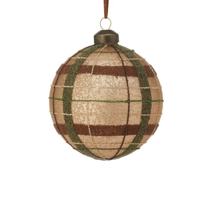 Glass Matte Plaid Ball Ornament, 4" (3 styles - sold individually) - Image 5