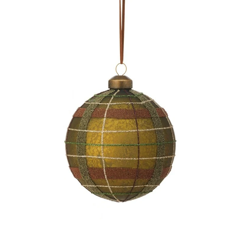 Glass Matte Plaid Ball Ornament, 4" (3 styles - sold individually) - Image 6