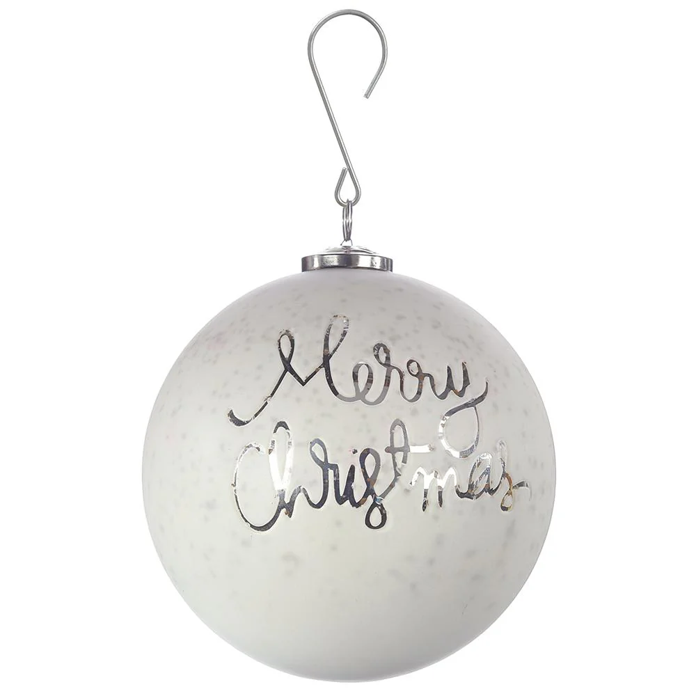 Glass "Merry Christmas" Ball Ornament, 6" (White)