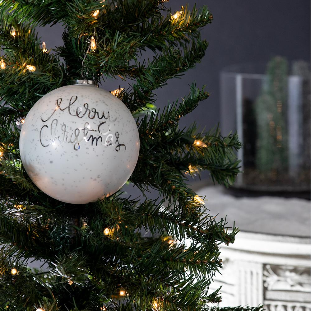Glass "Merry Christmas" Ball Ornament, 6" (White) - Image 2