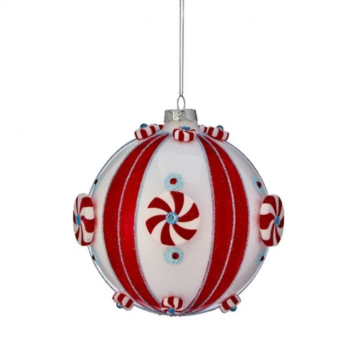 Glass Peppermint Ball Ornament, 5"