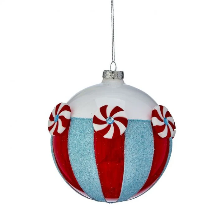 Glass Peppermint Stripe Ball Ornament, 5"