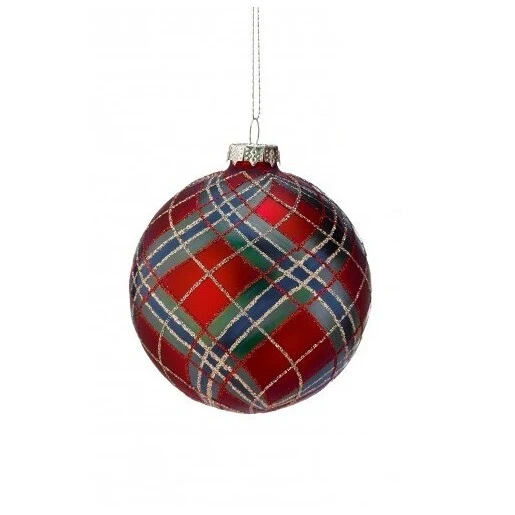 Glass Plaid Glitter Ornament, 4" (2 styles - sold individually)