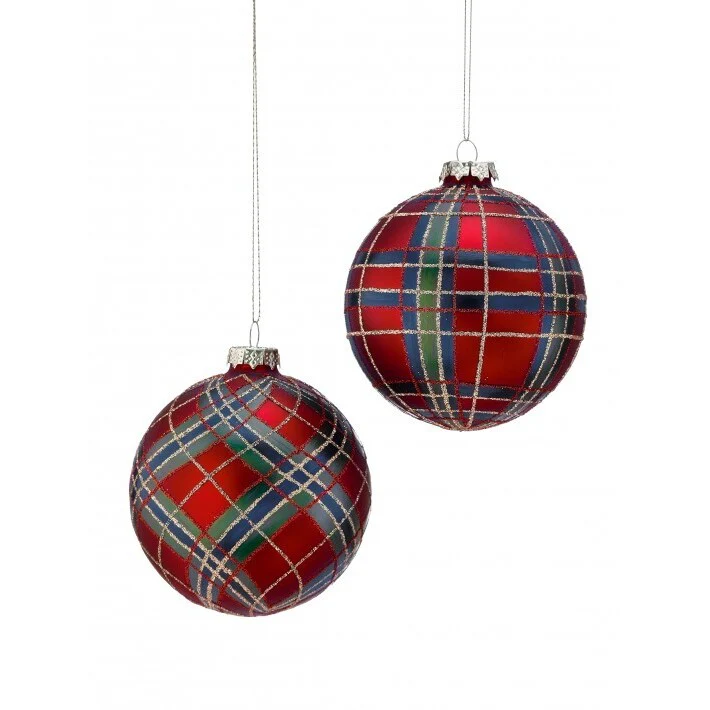 Glass Plaid Glitter Ornament, 4" (2 styles - sold individually) - Image 3
