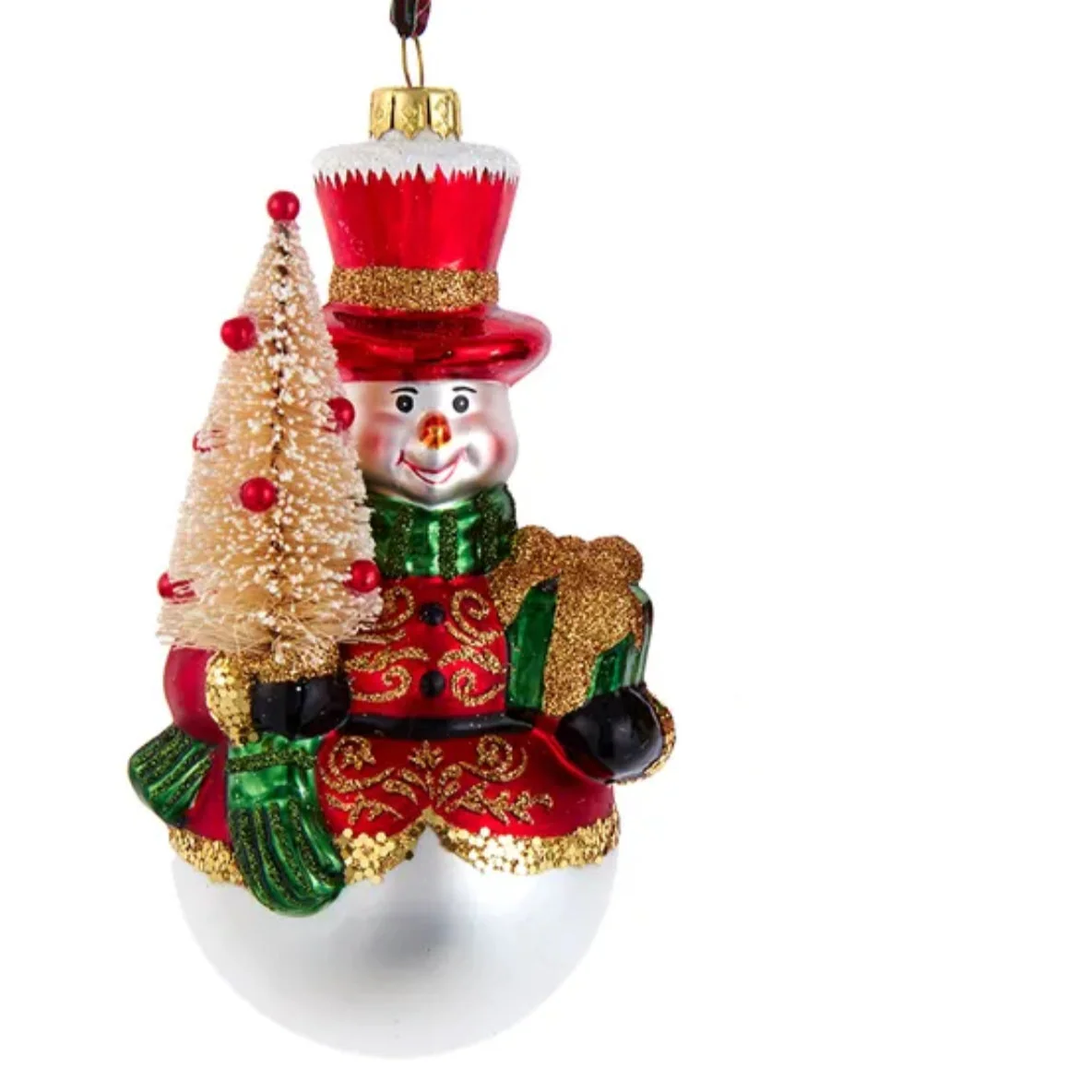 Glass Red & Green Plaid Snowman With Gift Ornaments (2 Styles – Sold individually) - Image 2
