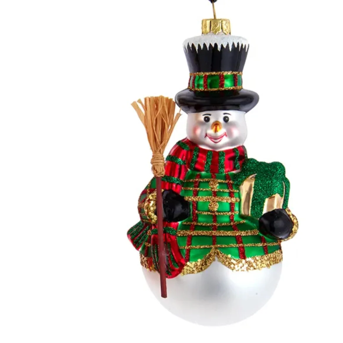 Glass Red & Green Plaid Snowman With Gift Ornaments (2 Styles – Sold individually) - Image 3