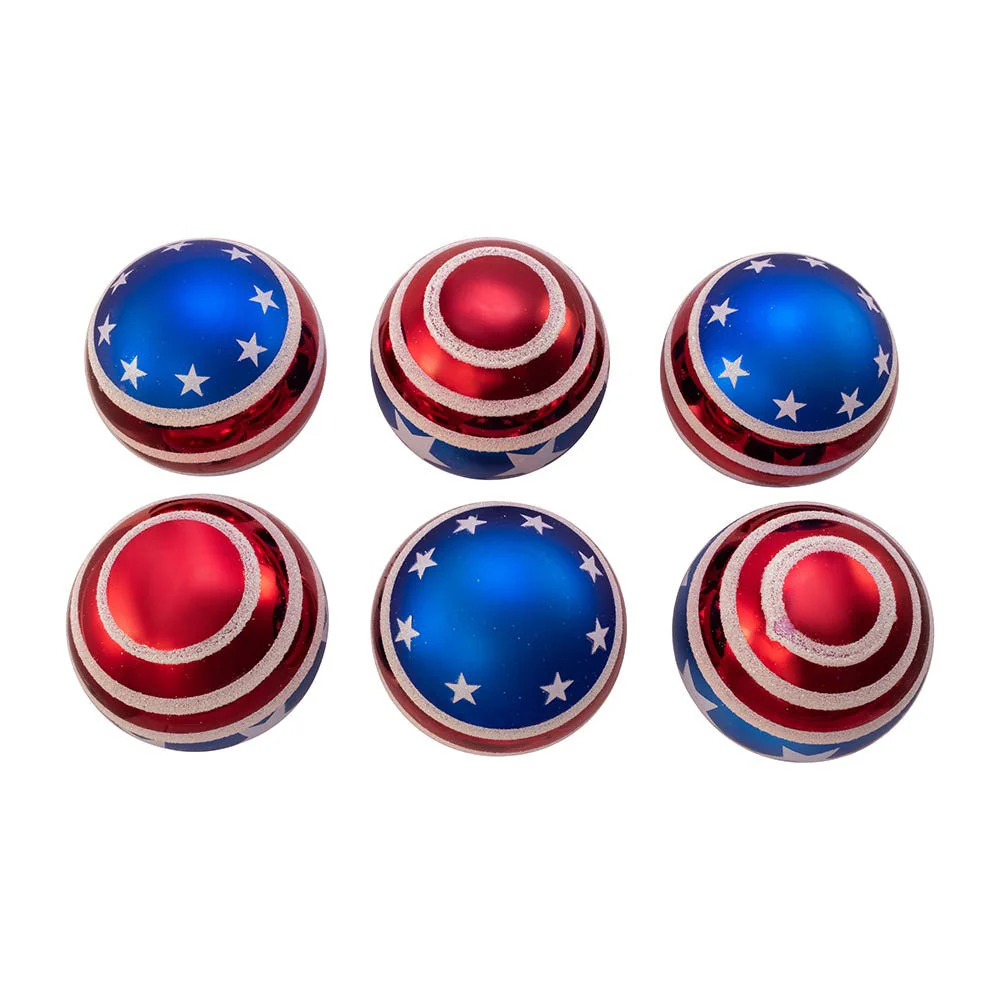 Glass Red, White and Blue Stars and Stripes Glass Ball Ornaments, 3.15" (Set of 6) - Image 4