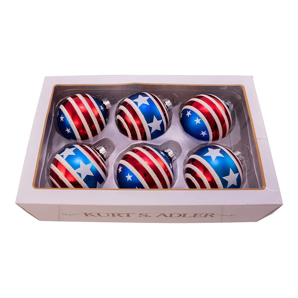 Glass Red, White and Blue Stars and Stripes Glass Ball Ornaments, 3.15" (Set of 6) - Image 5