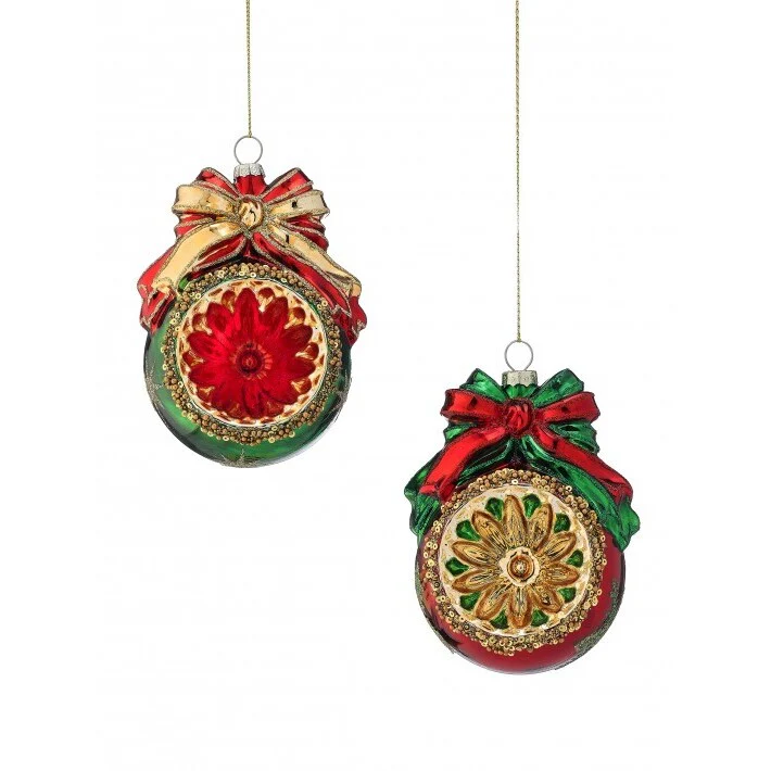 Glass Reflector Ball w/Bow Ornament, 5" (2 styles - sold individually)