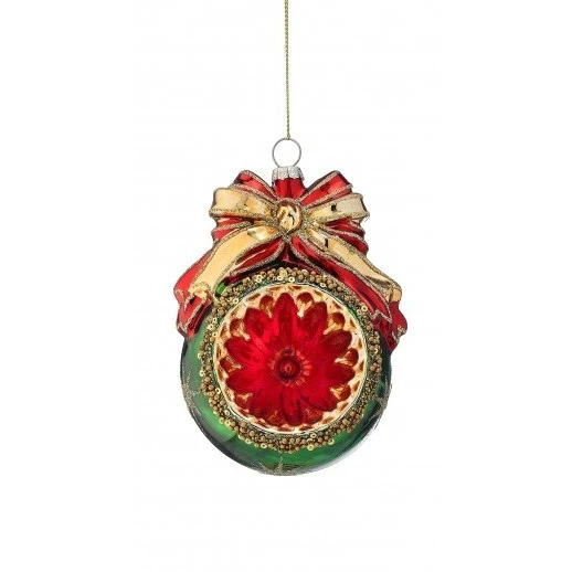Glass Reflector Ball w/Bow Ornament, 5" (2 styles - sold individually) - Image 2