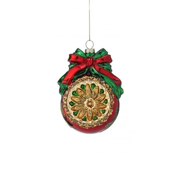 Glass Reflector Ball w/Bow Ornament, 5" (2 styles - sold individually) - Image 3