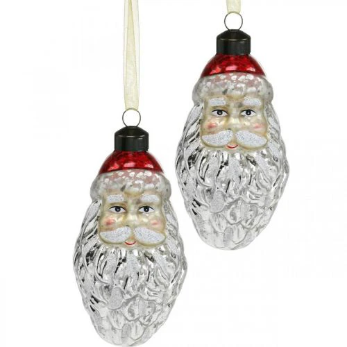 Glass Santa Ornaments, 4.5" (Set of 2)