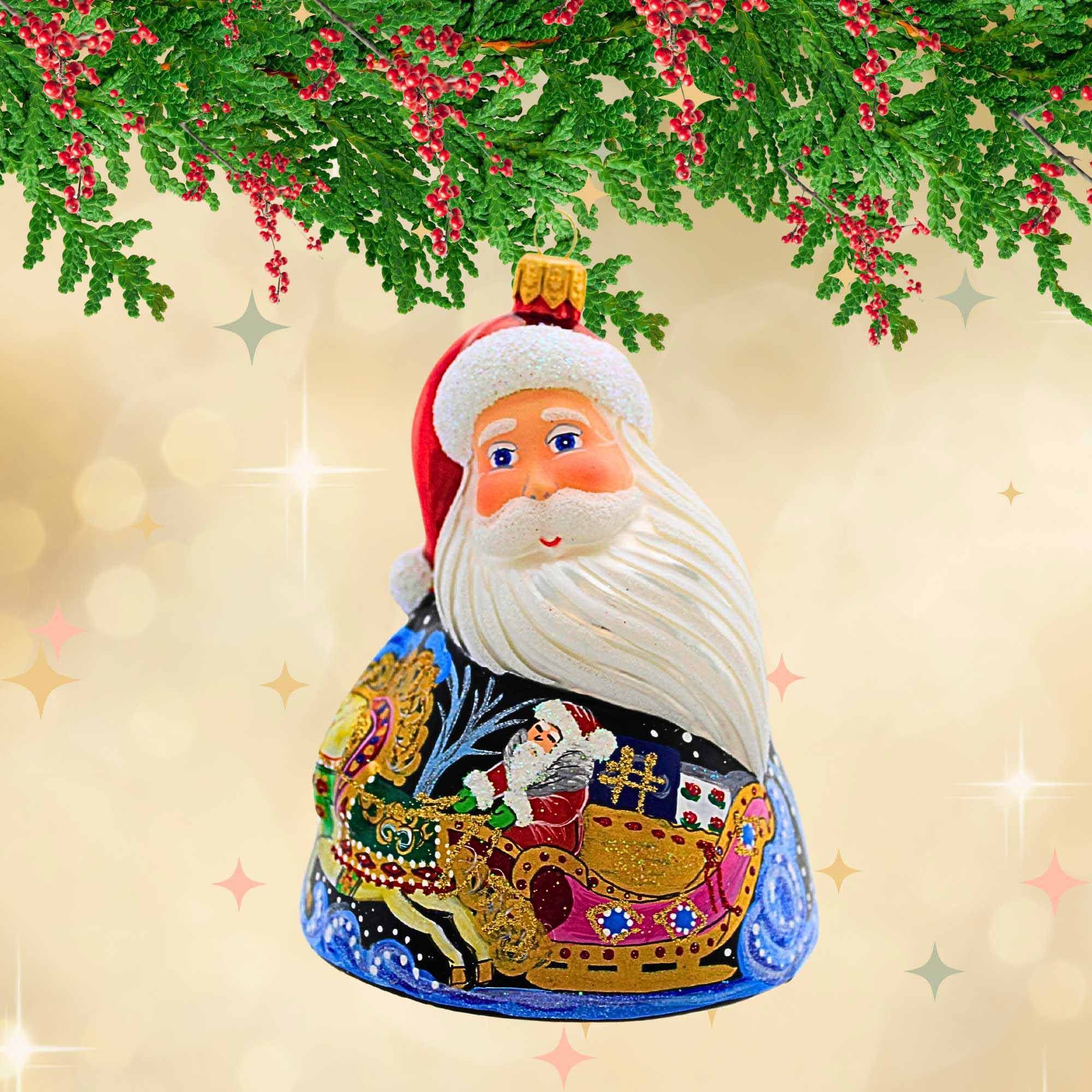 Glass Santa w/ Landscape Ornament, 5" - Image 2