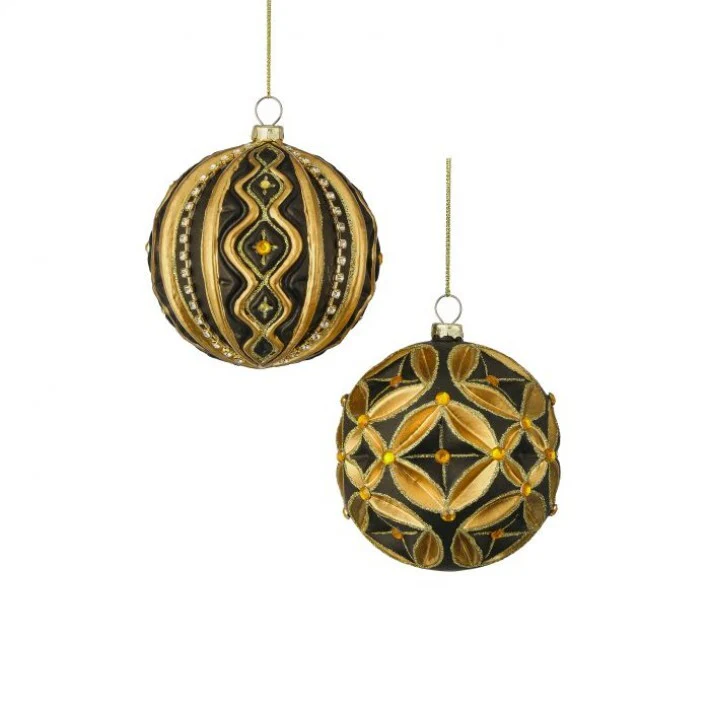 Glass Scroll Ball Ornament, 4" (2 styles - sold individually)