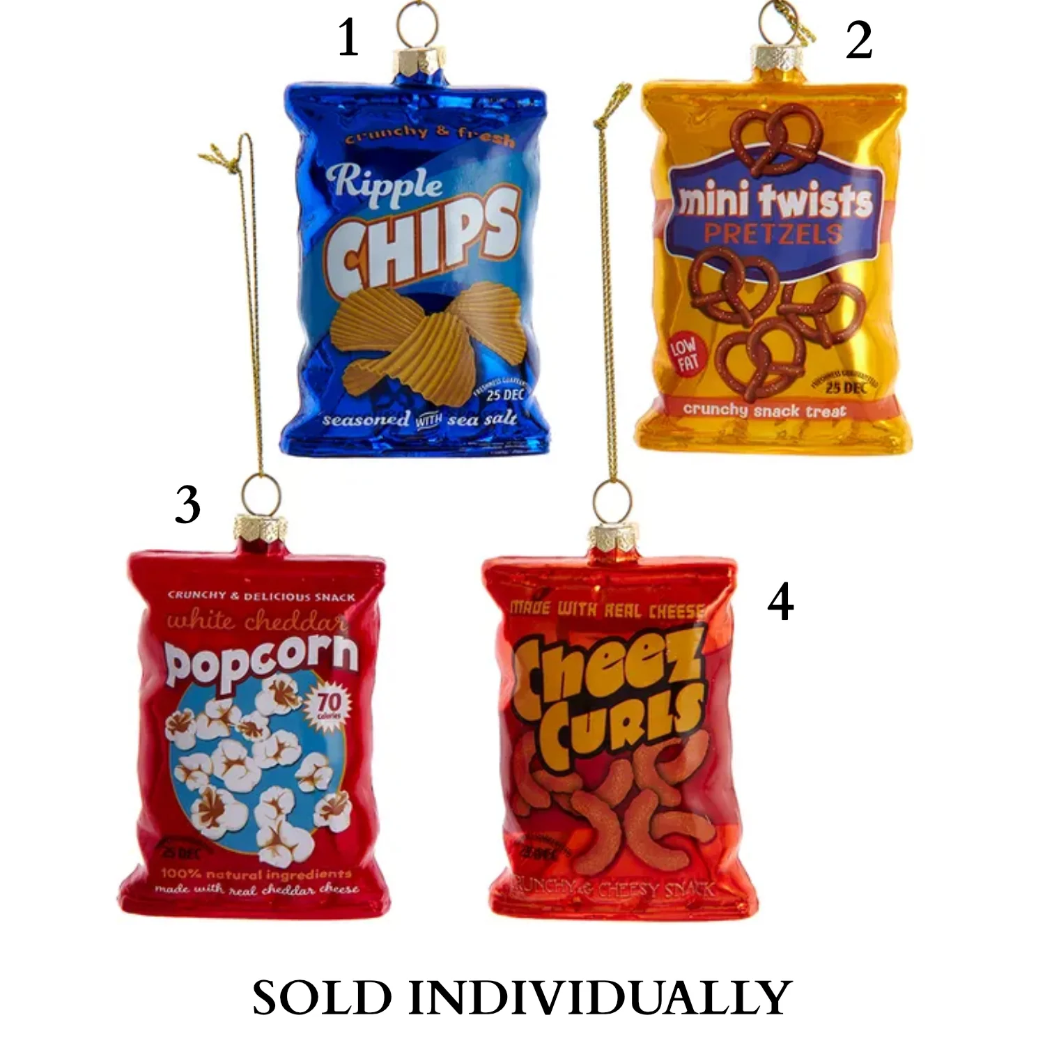 Glass Snack Bag Ornaments (4 Styles β Sold individually)