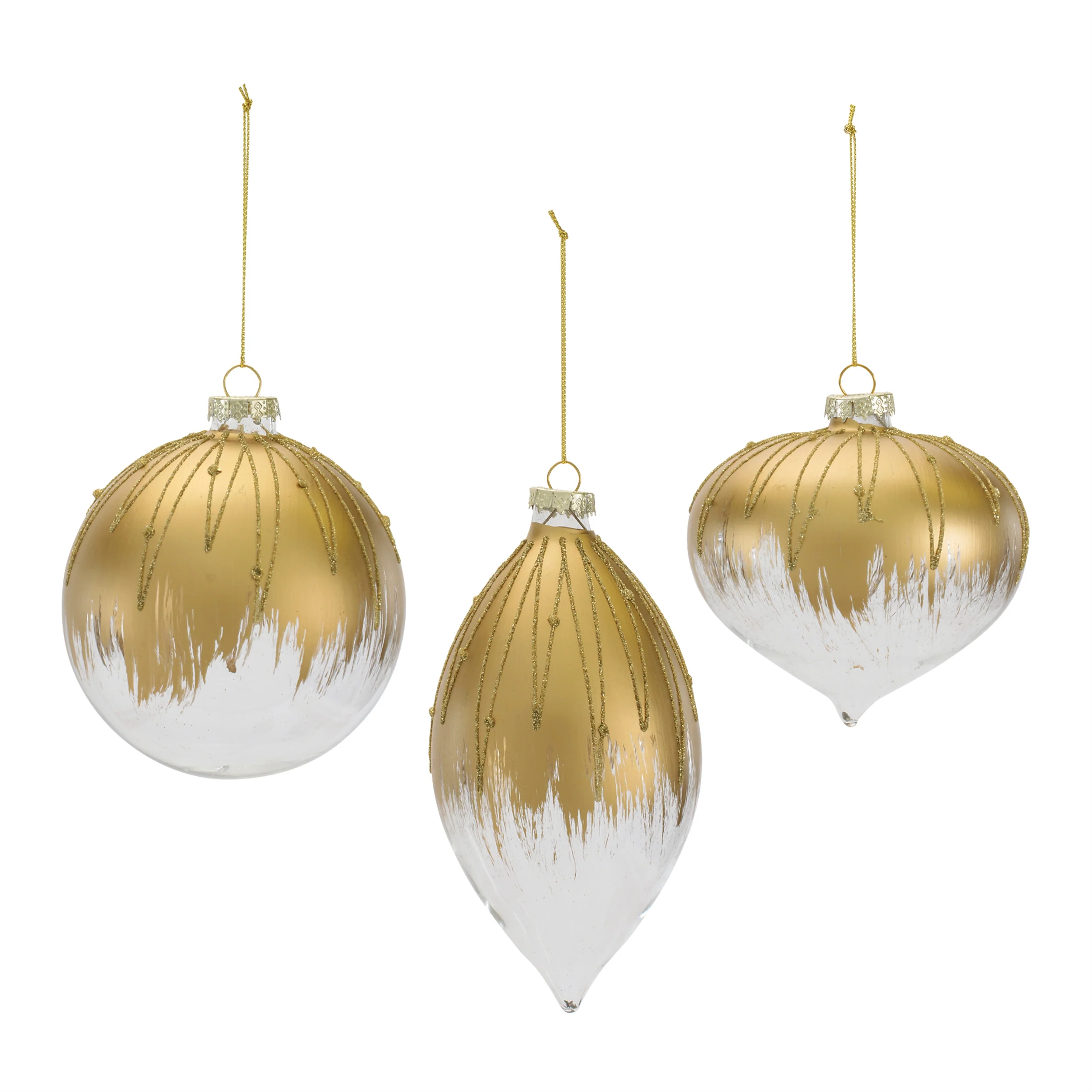 Glass Snow-dipped Gold Ornament, 5.75" (3 styles - sold individually)