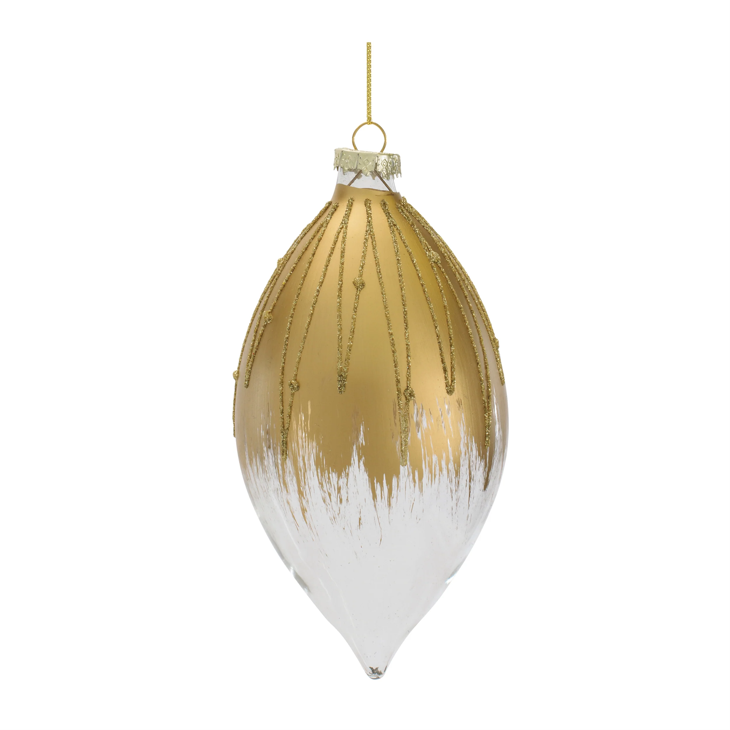 Glass Snow-dipped Gold Ornament, 5.75" (3 styles - sold individually) - Image 2