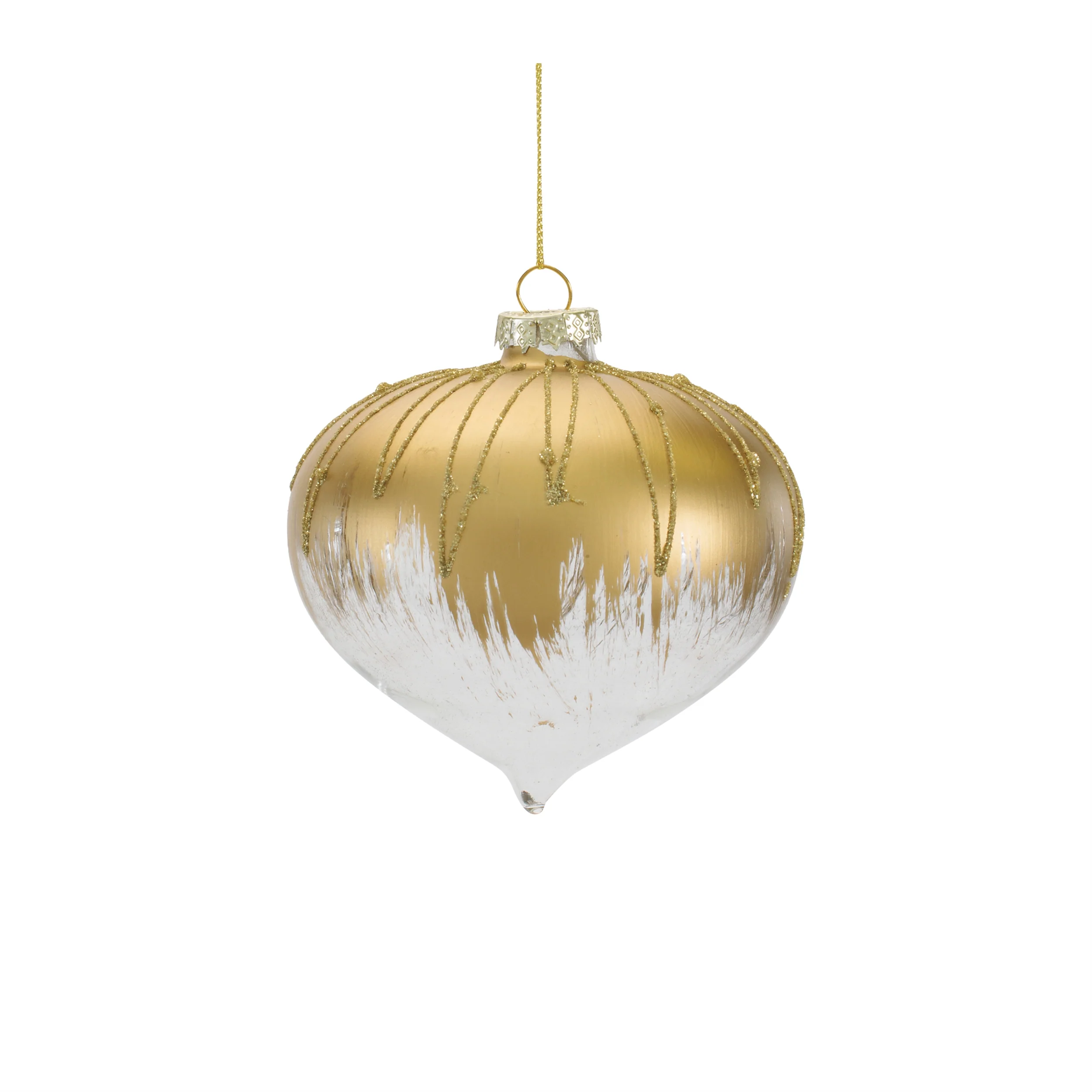 Glass Snow-dipped Gold Ornament, 5.75" (3 styles - sold individually) - Image 3