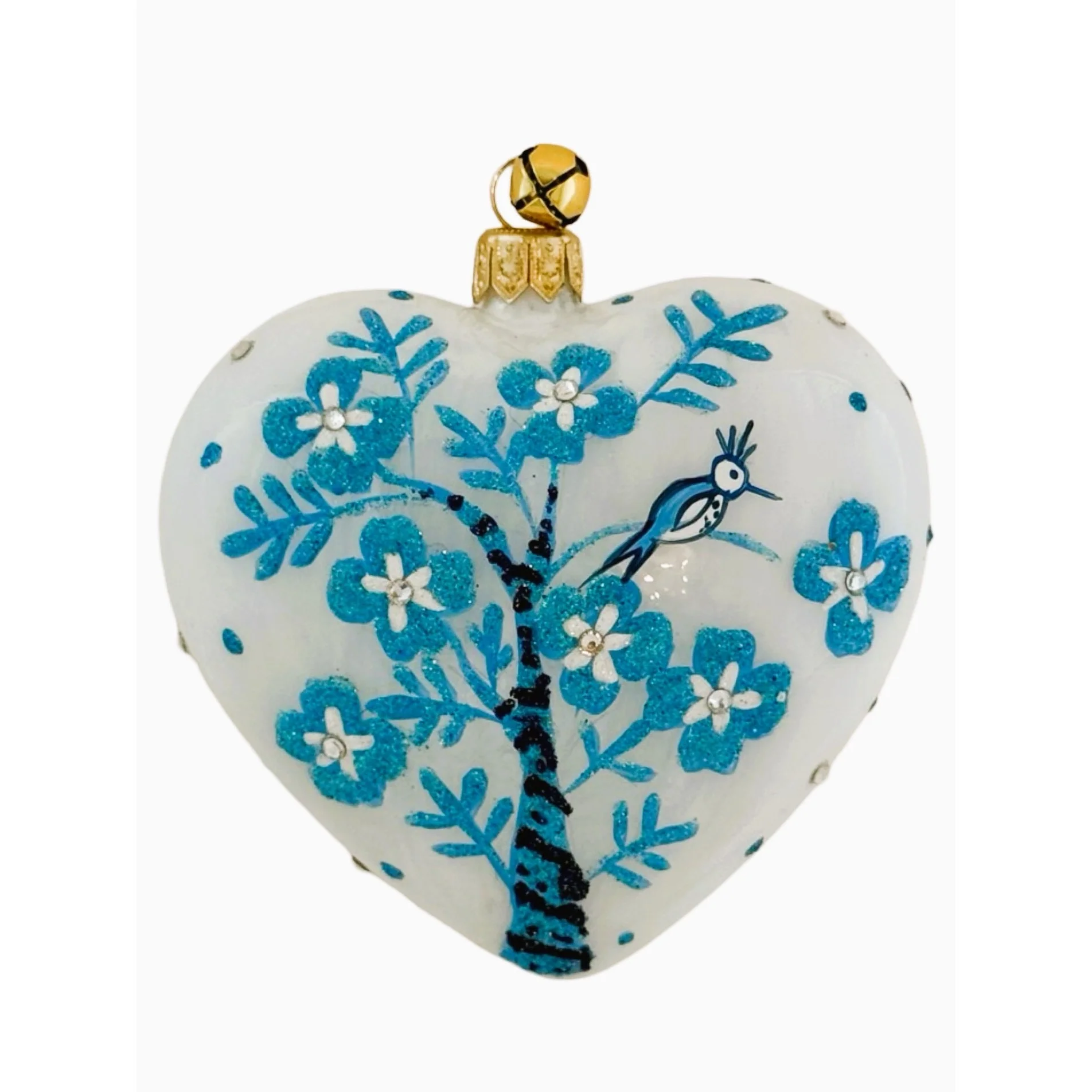 Glass True Blue Friendship Heart Ornament, 3.5"