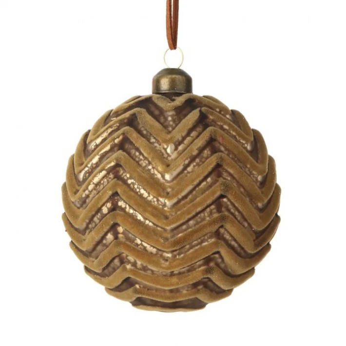 Glass Velvet Chevron Ball Ornament, 4" (Taupe)