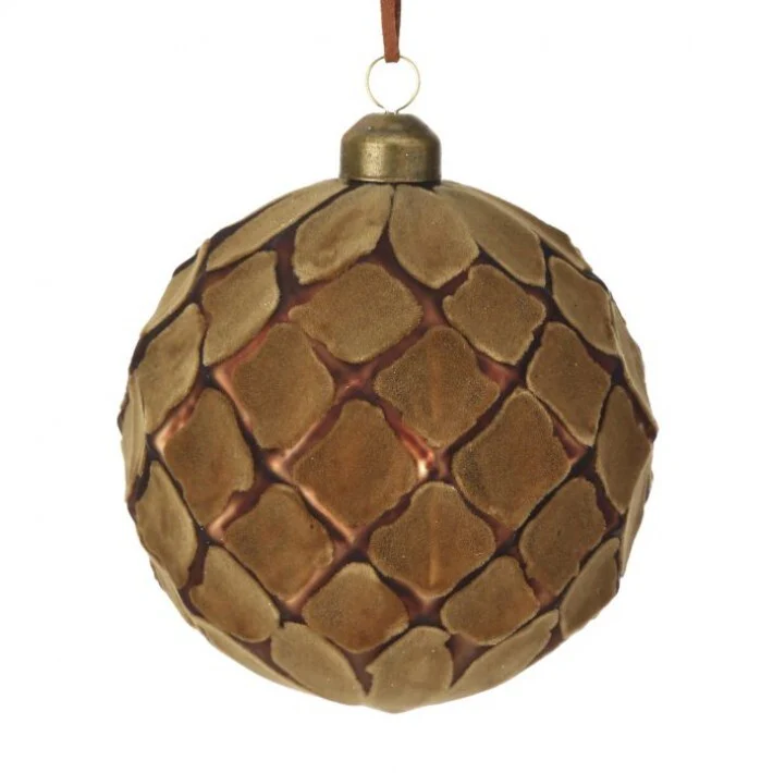 Glass Velvet Diamond Ball Ornament, 4" (Taupe)