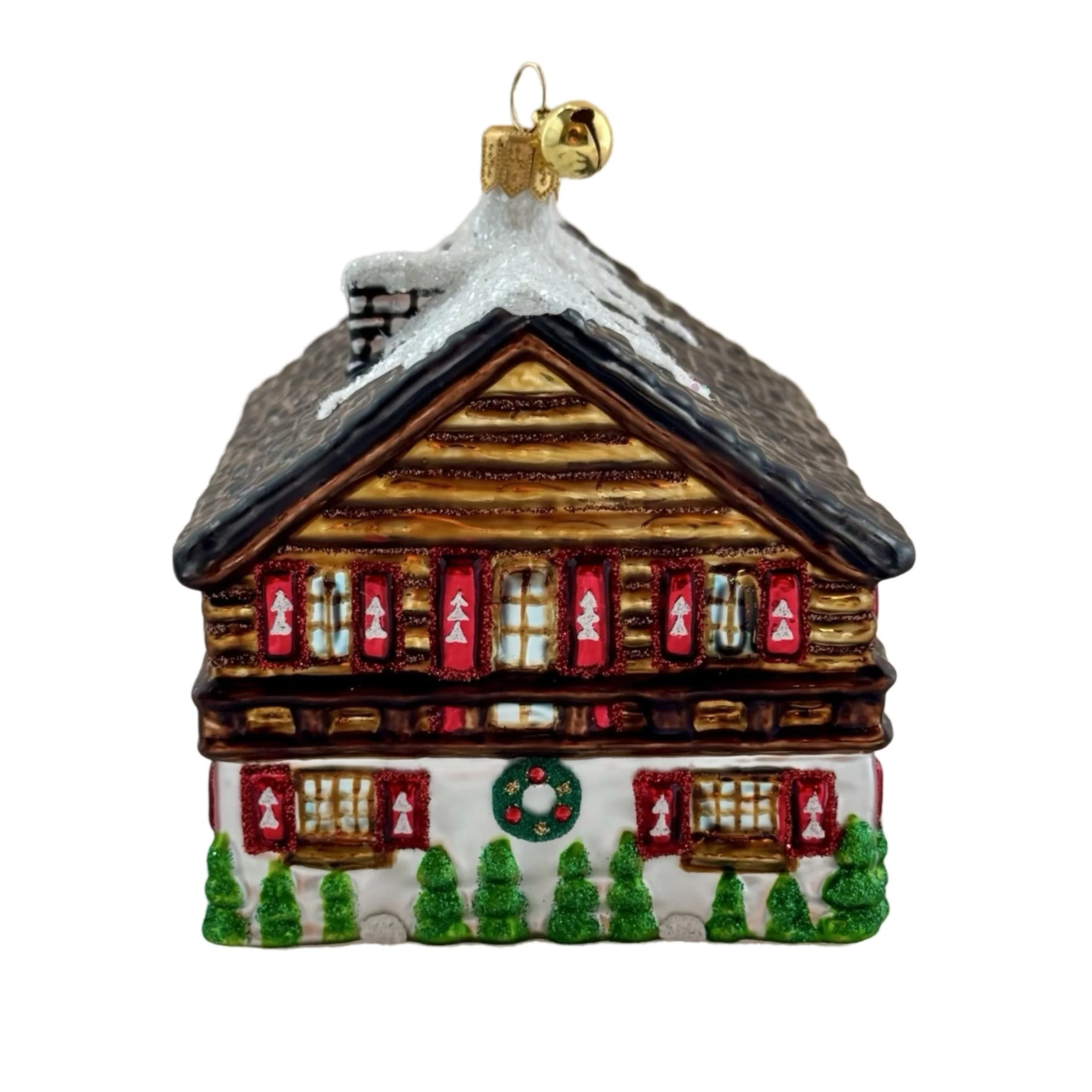 Glass Winter Ski Holiday Chalet Ornament, 4"