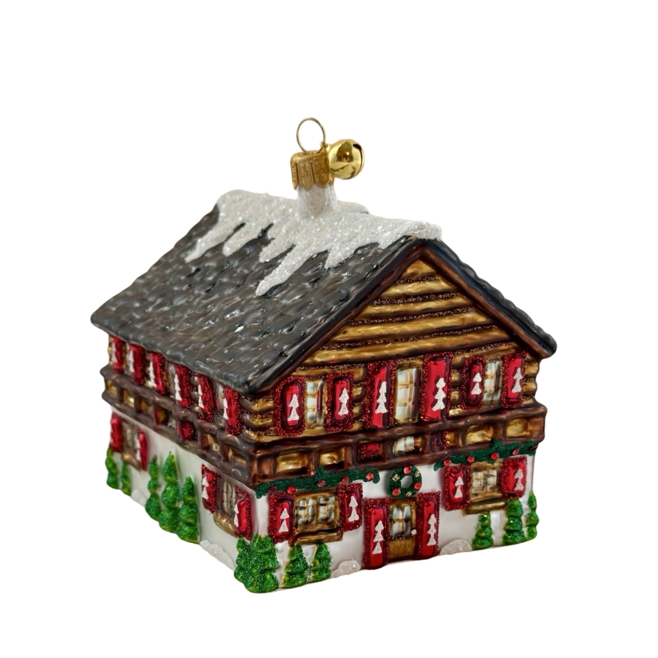Glass Winter Ski Holiday Chalet Ornament, 4" - Image 2