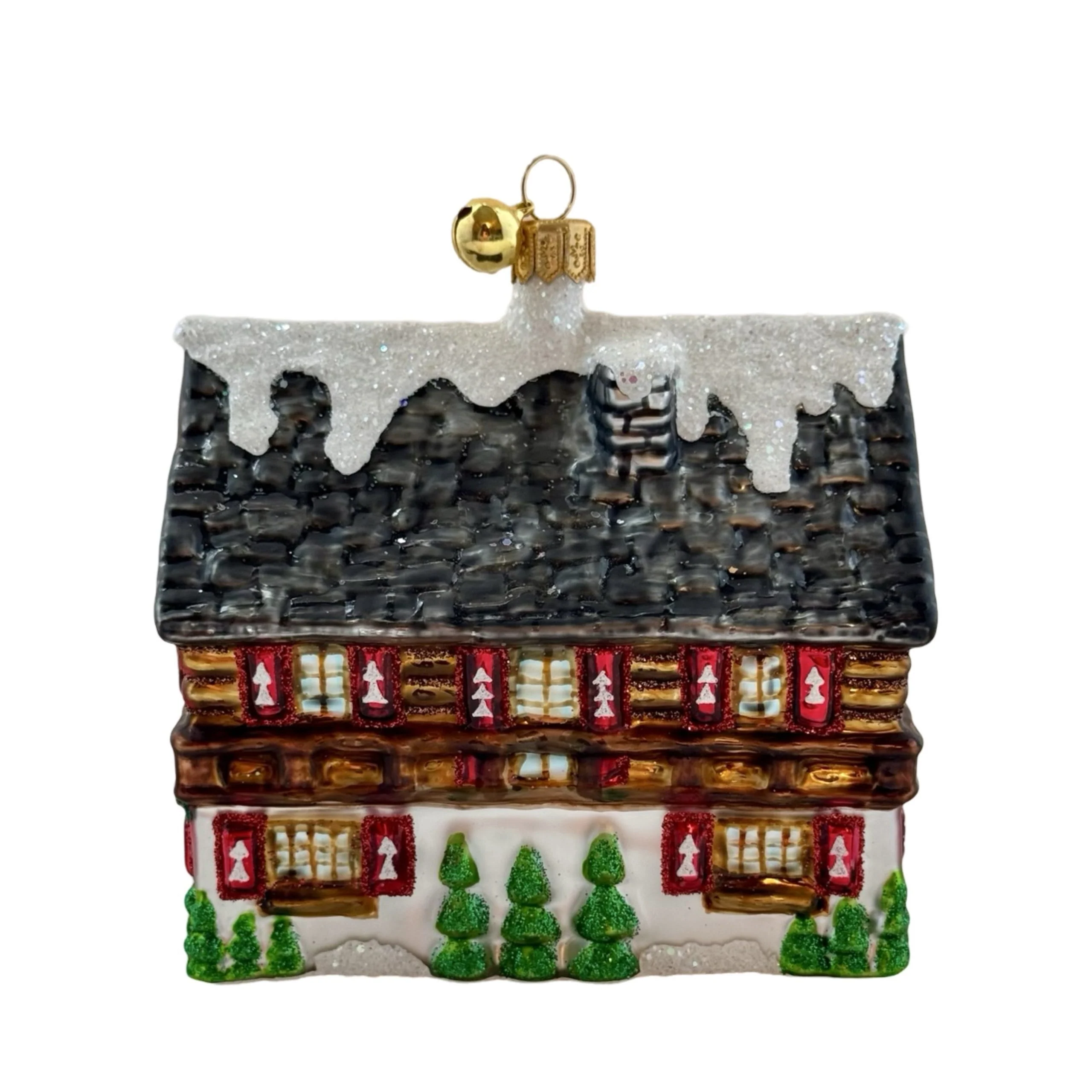 Glass Winter Ski Holiday Chalet Ornament, 4" - Image 3