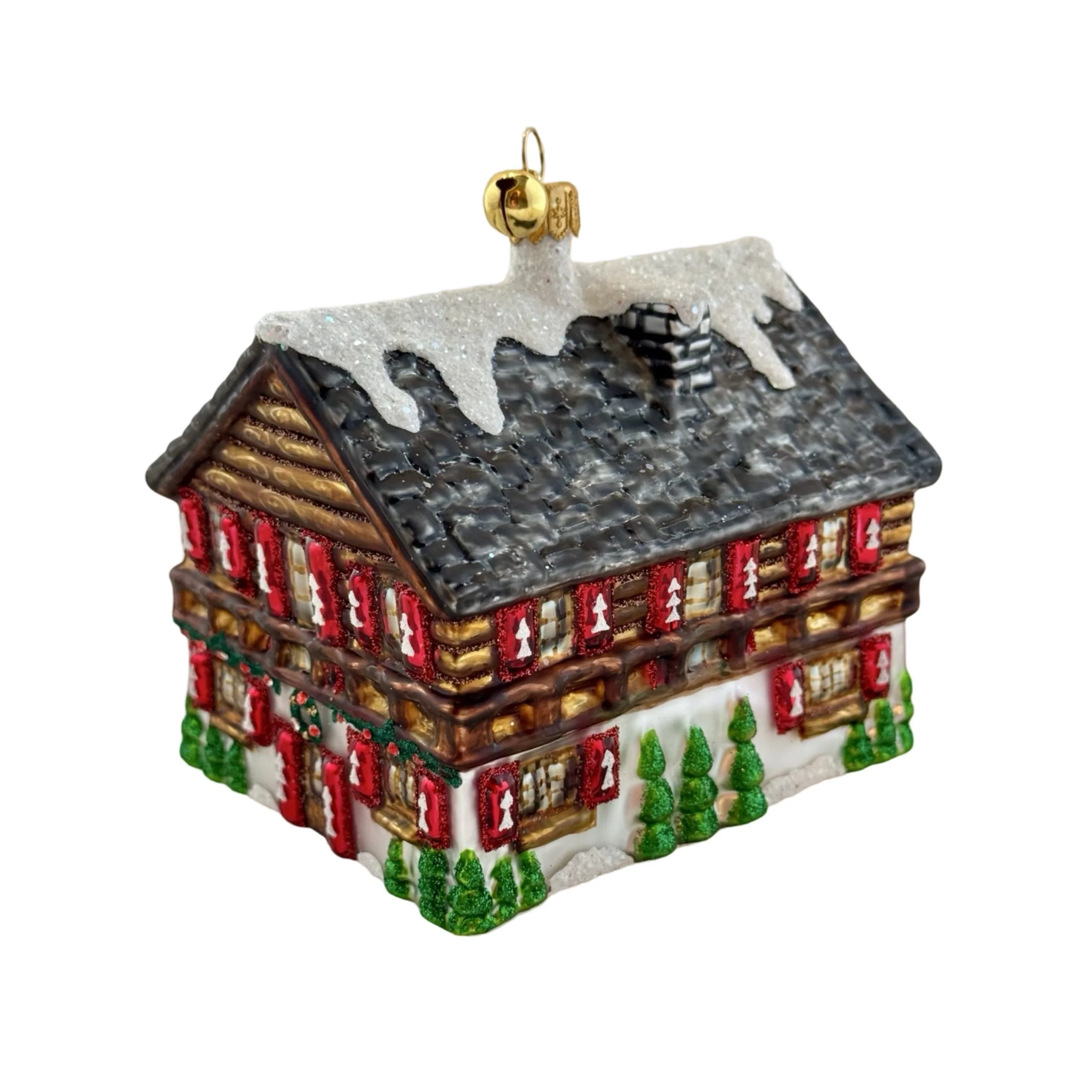 Glass Winter Ski Holiday Chalet Ornament, 4" - Image 4