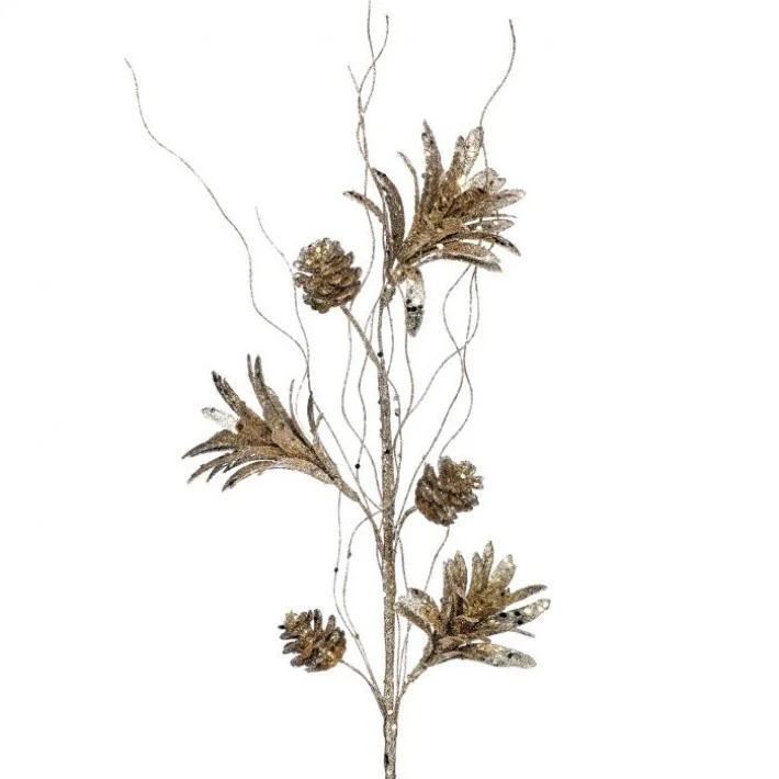Glitter/Sequin Pinecone Blossom Spray, 26" (Champagne Gold)