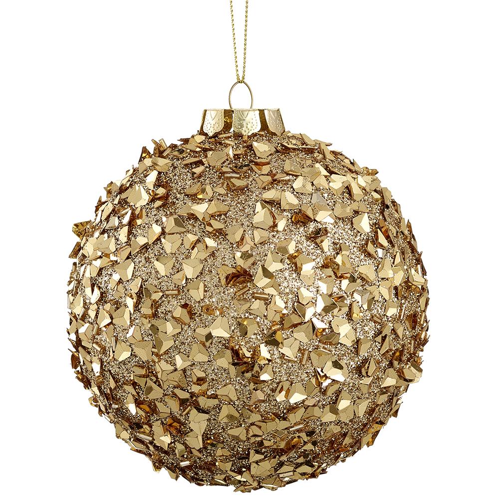 Glittered/Beaded Ball Ornament, 4.75" (Gold)