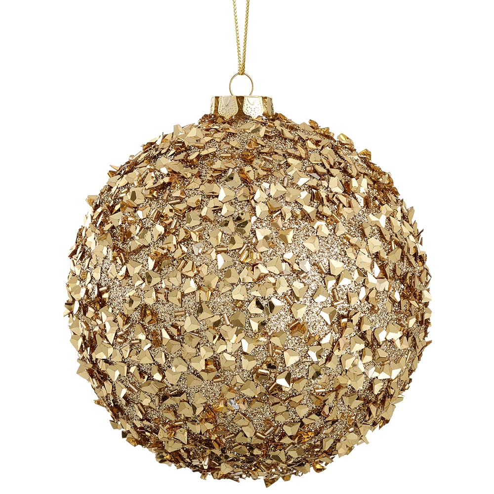 Glittered/Beaded Ball Ornament, 6" (Gold)