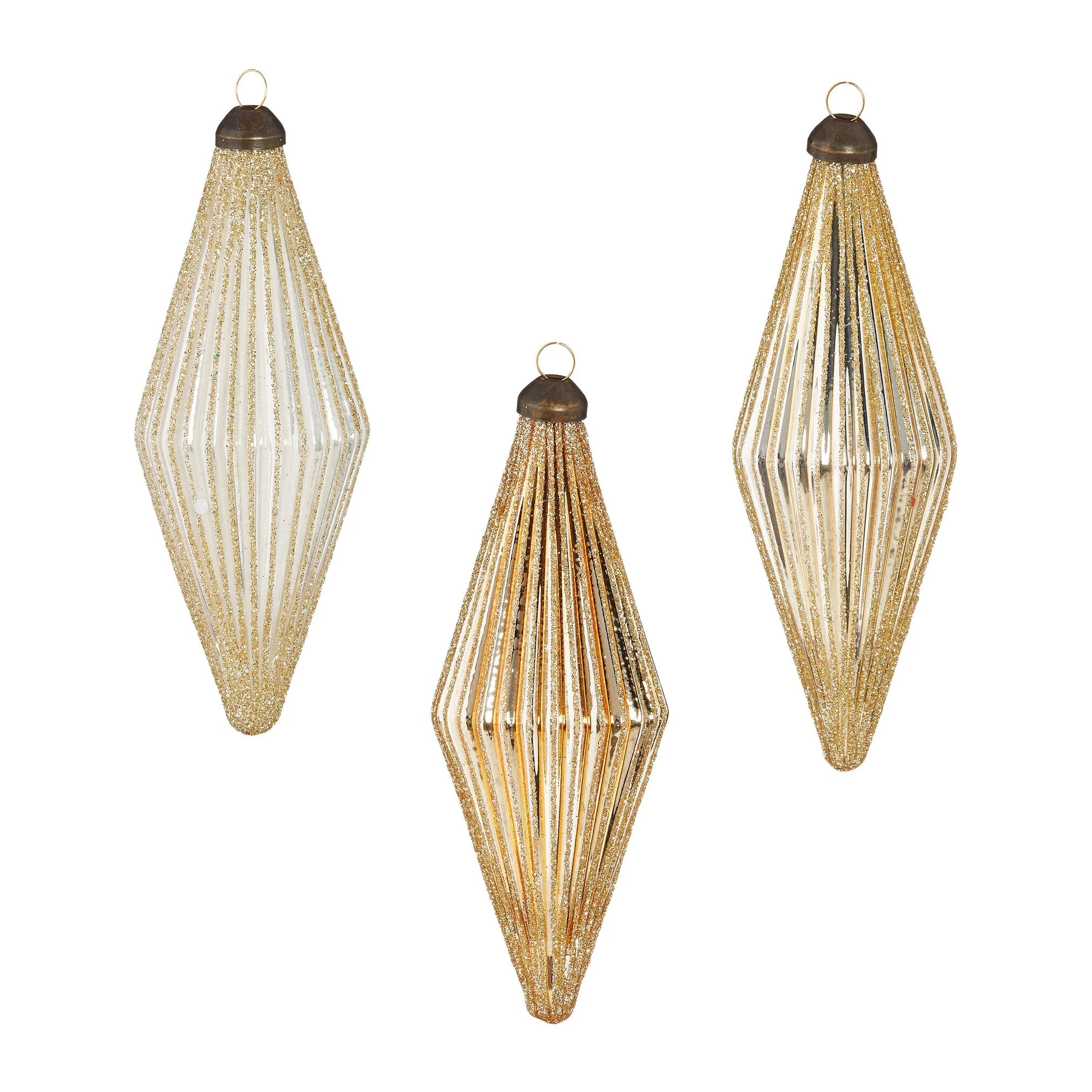 Glittered Diamond Ribbed Ornament, 5.5" (3 Styles - Sold individually)