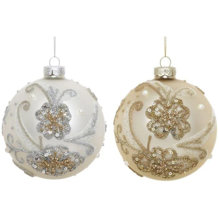 Glittered Floral Ball Ornaments, 4" (Set of 6)