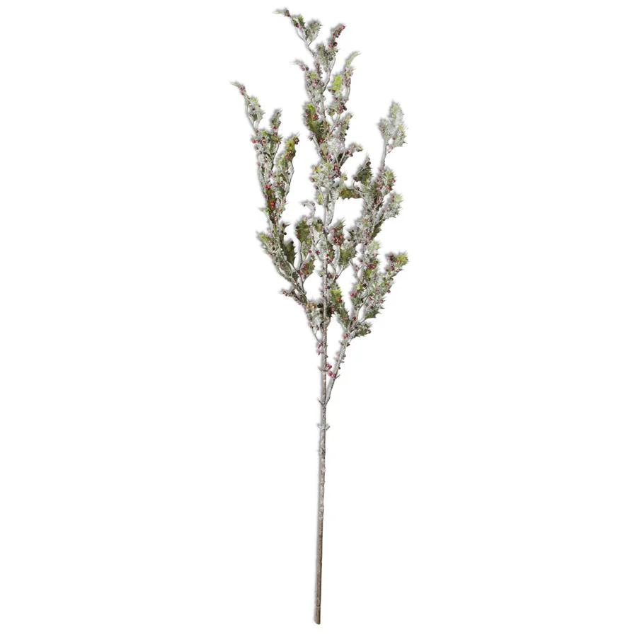 Glittered Holly Stem w/Red Berries, 38"