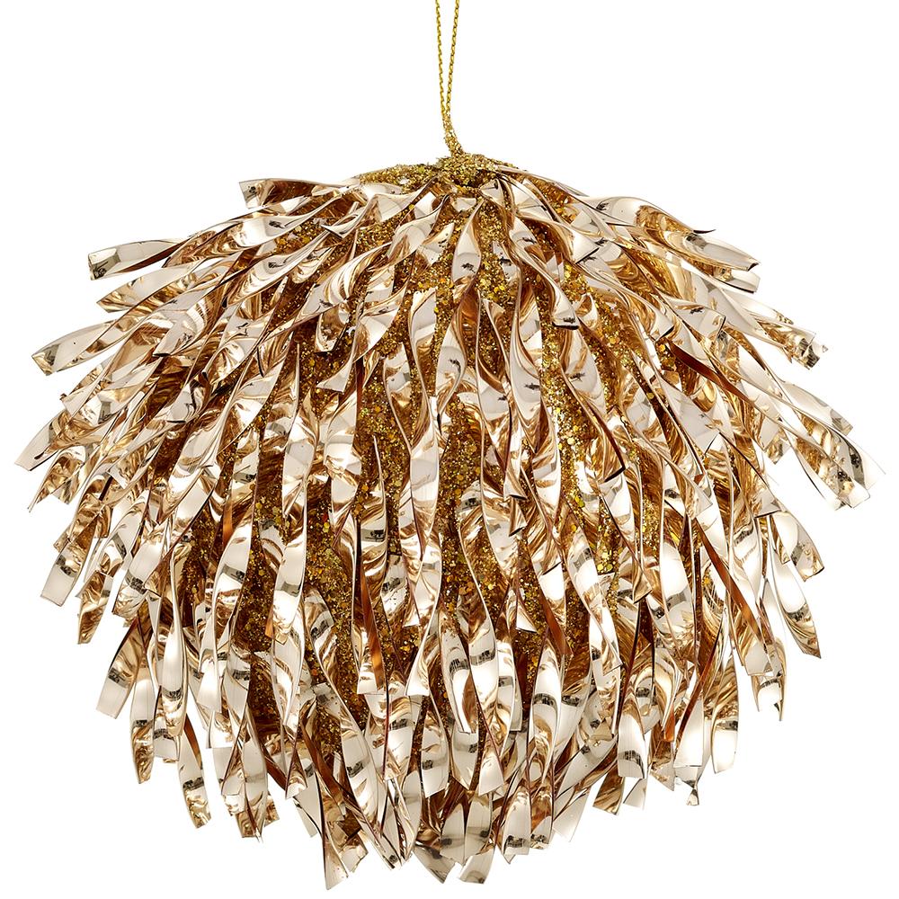 Glittered Tinsel Ball Ornament, 5" (Gold)