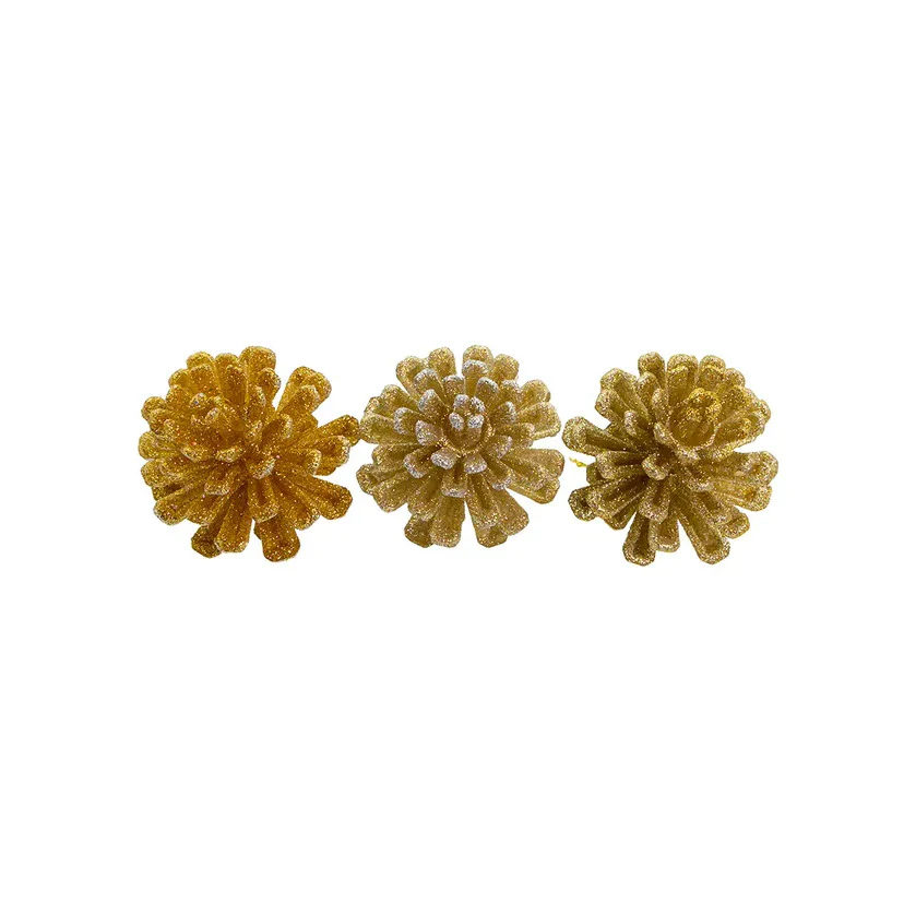 Gold and Platinum Pinecone Ornaments, 4.1" (3 styles - sold individually) - Image 3