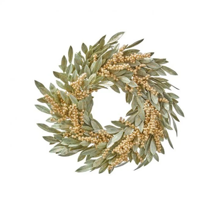 Gold Berry Bay Leaf Wreath, 28" (Matcha)
