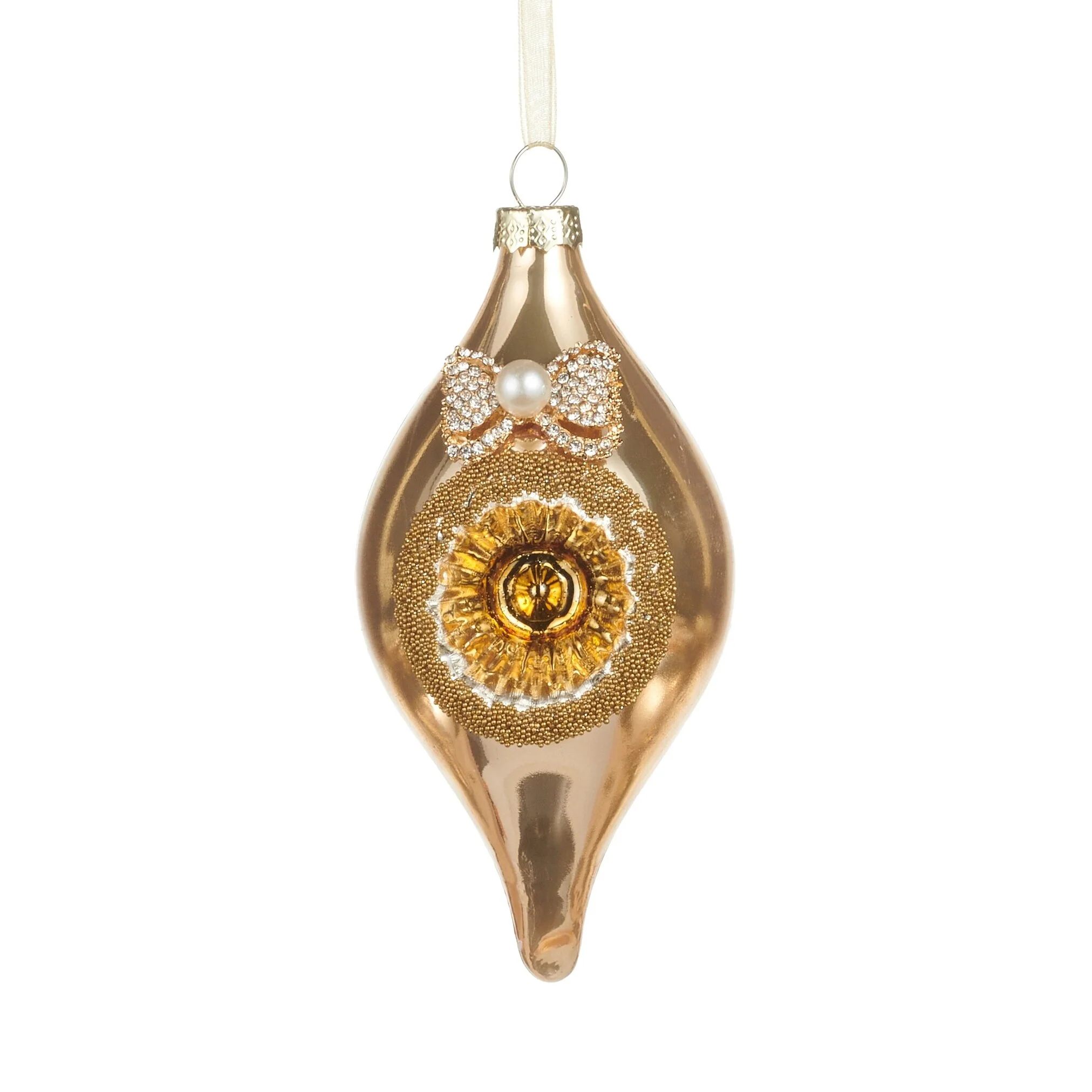 Gold Bow Reflector Ornament, 3" (3 Styles - Sold individually) - Image 3